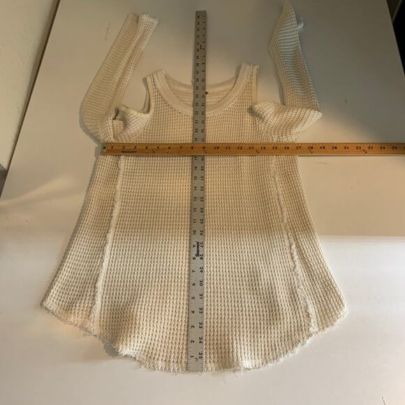 Free People Sweater Womens XS Ivory Sunrise Waffle Knit Cold Shoulder Pullover - Picture 7 of 11